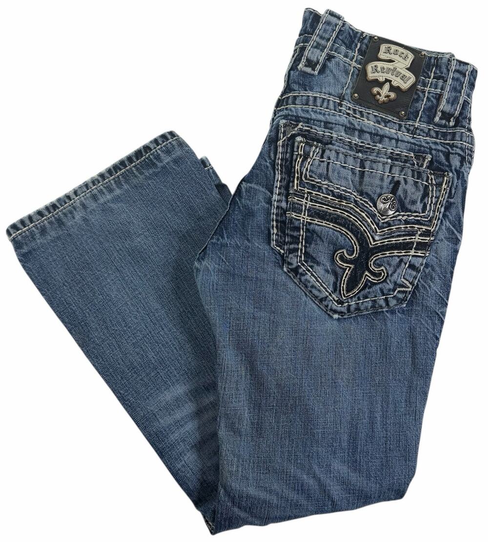 Mens Rock Revival Lionel Bootcut Denim Jeans Embellished Pockets Size 28 e870585